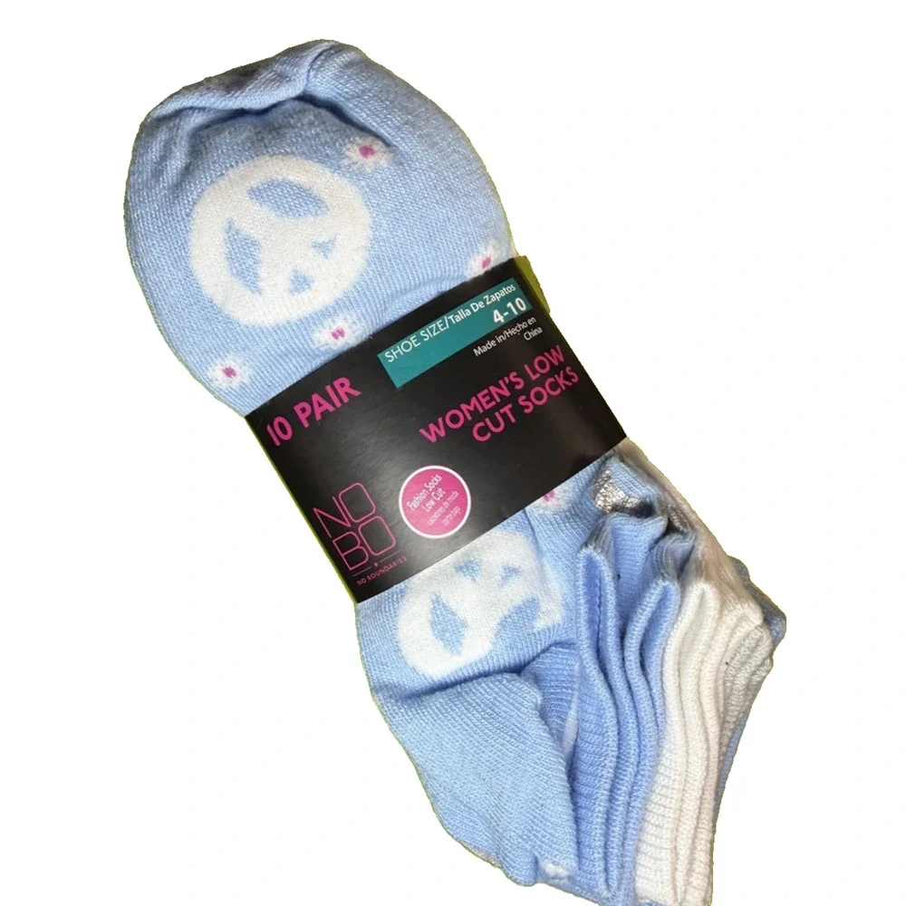 No Boundaries Women's Low Cut Socks 10 Pair Pack Shoe Size 4-10 Peace Floral NIP